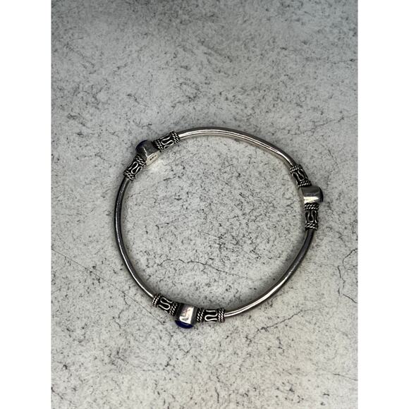 925 Bali Lapis Bangle Sterling Silver Dark Blue Semi Precious Stone - Picture 4 of 6